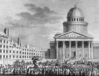Franska revolutionen: Apotheose av Jean Jacques Rousseau (1712-1778), hans översättning till Pantheon den 11 oktober 1794. Paris, biblioteket vid Institute of History of Revolution