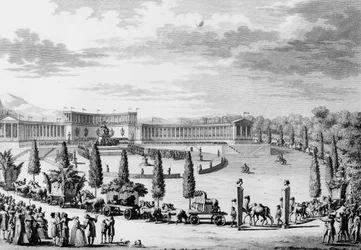 Franska revolutionen: Fest med anledning av den triumferande entrén till monumenten för vetenskap och konst i Frankrike den 9:e och 10:e Thermidor An VI (28 juli 1798) under order av konsul Napoleon Bonaparte (1769-1821) (plundringskampanj) . Paris,