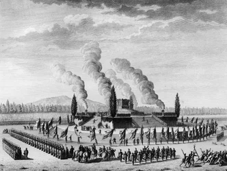 Franska revolutionen: Funebres för att hedra de medborgare som dog i Nancy i september 1790. Paris, biblioteket vid Institute of History of Revolution