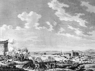 Franska revolutionen och antirevolutionära rörelser: Seger som fransmännen vann i Quiberon den 21 juli 1795 mot rojalisterna och Storbritanniens armé. Paris, biblioteket vid Institutet för revolutionshistoria