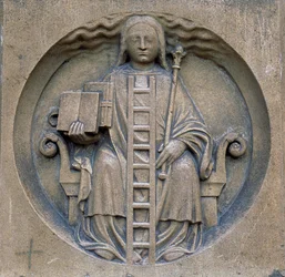 Gotisk konst: allegori över alkemi. Cathedrale Notre Dame (Notre-Dame) i Paris