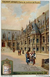 Gotiska monument: domstolsbyggnaden i Rouen - chromo. Liébig
