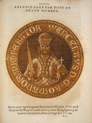 Den heliga romerska kejsaren Wenceslaus av Böhmen (färglitografi)