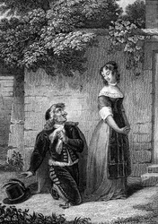 The School for Women Gravyr från "" Works" av Jean-Baptiste Poquelin dit Moliere (Jean Baptiste Poquelin