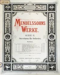 Omslag till partituren "Ouverture Op. 10 för orkester" av Felix Mendelssohn (färg litho)