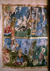 Scener ur den helige Cyprianus liv. Miniatyr i "Homilier. Orationes" av den helige Gregorios av Nazianzos (eller Naziance) (328-390), 879-882. Grekiskt manuskript. Paris, NL