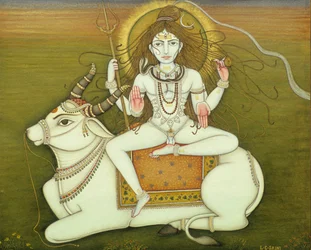 Gud Shiva Naken Pose, Miniatyrmålning på papper