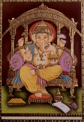 Lord Ganesh Ganpati Miniatyrmålning på papper med guldprägling