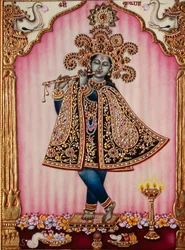 Lord Krishna miniatyrmålning på elfenben