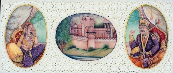 Miniatyrmålning av mogulkejsaren Bahadur Shah Zafar med hustrun Zeenat Mahal