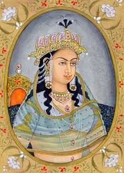 Miniatyrmålning av Mughul-drottningen Mehrunissa Indien Asien