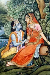 Miniatyrmålning av Radha Krishna, Indien