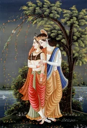 Miniatyrmålning av Radha Krishna, Indien