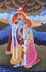 Miniatyrmålning av Radha Krishna, Indien