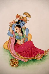 Miniatyrmålning på papper Radha Krishna