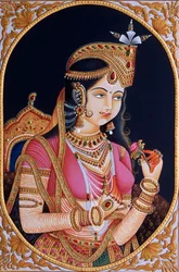 Miniatyrmålning på papper av prinsessan Mumtaz Mahal hustru till mogulkejsaren Shah Jahan