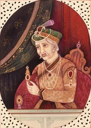 Målning av mogulkejsaren Akbar 1956