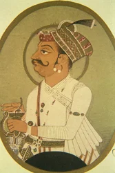 Målning av Rao Bikhaji härskare, Bikaner, Rajasthan, Indien