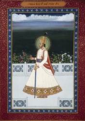 Målning av Sawai Jai Singh Före detta härskare, Jaipur, Grundare (1700-1743), Rajasthan, Indien