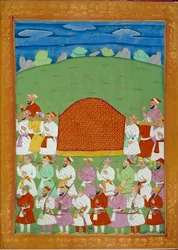 Palanquin av Sultanens konkubiner, Shah alems domstol. Indiska och persiska miniatyrer i "" History of India from Tamertante to Orangreyb"" av Niccolo Manucci (1638-1717). BN, Paris.