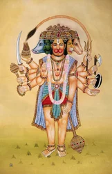 Panchmukhi Lord Hanuman Miniatyrmålning på papper