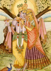 Radha Krishna miniatyrmålning på elfenben