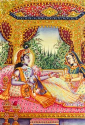 Radha Krishna miniatyrmålning på elfenben