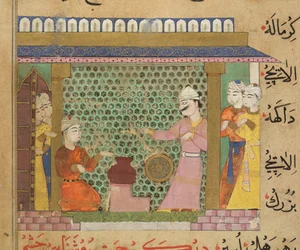 Sultan Ghiyath al-Din övervakar beredningen av läkemedel, från The Ni