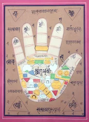 Tantriskt diagram över vänster hand (gouache och akvarell på papper)