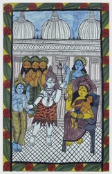 Gudarna kommer för att beundra Krishna, förkroppsligar i kroppen av ett vackert barn, Ganesha (Ganesh eller Ganapati) som sitter på knäna av sin mamma Parvati. Pat: målad rulle från Bengalregionen, som fungerar som ett berättande medium för sångarna Baoul 