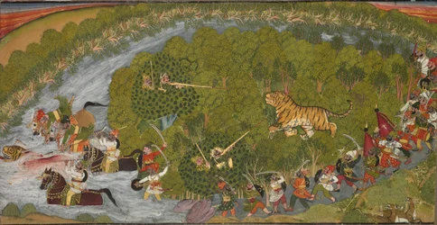 Tigerjakt, ca 1800 (bläck och färg på papper)