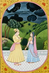 Årskalender Bild  målning för en hinduisk månad Bhadon, Indien