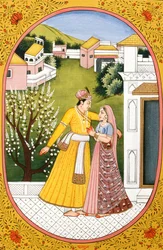 Årskalender Bild  målning för en hinduisk månad Fagun, Indien