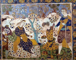 Iransk konst: detalj av en azulejo som representerar en portugisisk missionär bland perserna. Amerikansk samling från 1600-talet