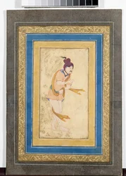 Porträtt av en iransk dervischmästare (iransk mästare Dervisch) - Målad miniatyr, akvarell, gouache och guld på kartong (14,8x7,9 cm), tidigt 1600-tal - State Hermitage, Sankt Petersburg (Ryssland)