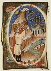 Apokalyptisk scen, sent 1200-tal-tidigt 1300-tal (tempera  bladguld på pergament)