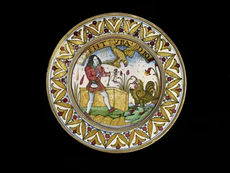 Maträtt med en scen från Aesops fabler, troligen Deruta, ca 1490-1510 (maiolica)
