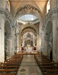 Interiörvy av basilikan Santa Maria del Popolo (interiörvy av kyrkan Santa Maria del Popolo) 1400- till 1600-talets Rom Italien