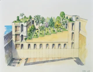 Nebukadnessars palats, Babylon, med hängande trädgårdar