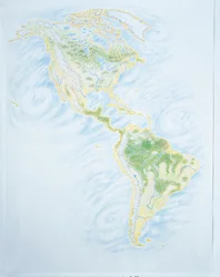 Fysisk karta över Amerika (färg litho)
