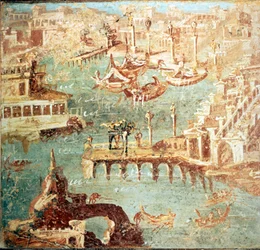 Hamnen i Pozzuoli nära Neapel. Museo Nazionale di Napoli