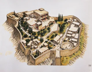 Rekonstruktion av antika Mykene (färg litho)