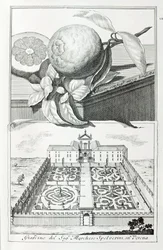 Villa av Marquis Spolverini av Verona, från "Villas, Gardens and Landscapes in Venedig" av A. Volkamer (gravyr)