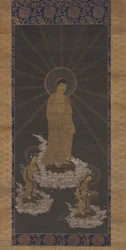 Descent of Amida, eller Raigo, Muromachi Period c.1333-1568 (bläck på tyg)