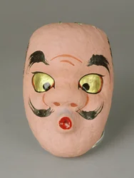 Mask av en gammal man som försöker vissla, japanska