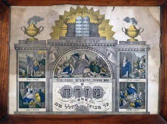 Misrach som anger Jerusalems riktning i judiska hus - Wenzel Printing i Wissembourg, Alsace - Musee d