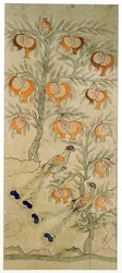 En panel från en åttafaldig skärm (naturliga pigment på papper)