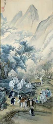 Coreen Art: Civila Coreens kom från europeiska katolska missionärer som dödades av förtryck under evangelisationen i Korea på 1800-talet medan gendarmerna dricker alkohol. Missionärer representeras med aureolerna som katolska helgon. P