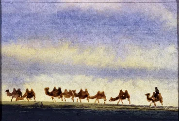 Kamelflock, Mongoliet - Mongolisk akvarell