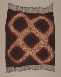 Kvinnans huvudduk ("taritat eller tarredat"), sent 1800-tal (ull; slätväv, resist-färgad och målad)